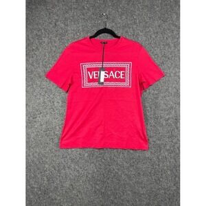 Versace Womens IT 40 US 4 S Red Logo Embroidered Cotton T-Shirt A81344 NWT